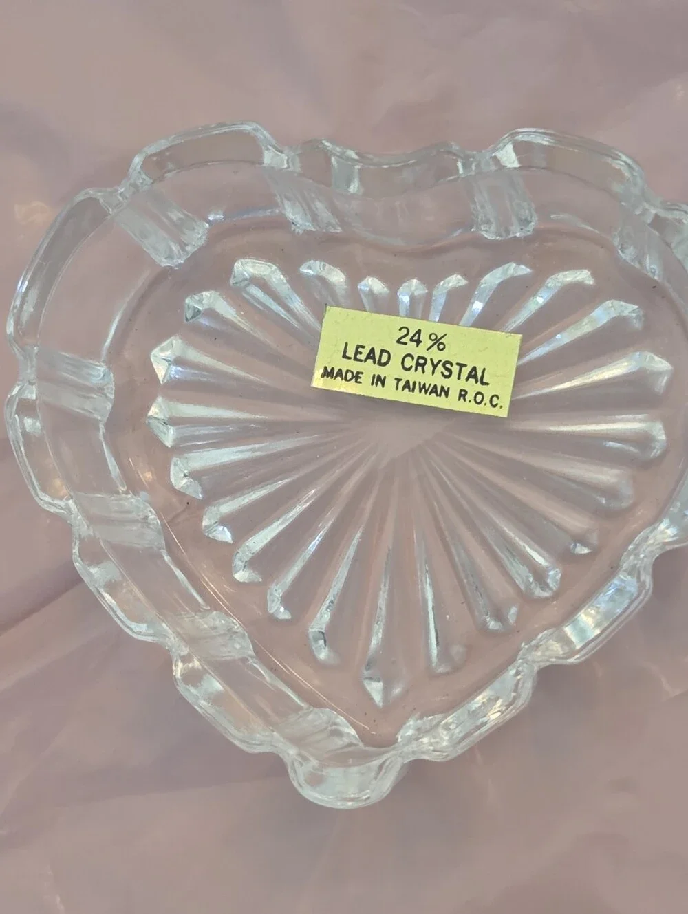 Vintage 1988 Crystal Heart Trinket Box Filigree Rose Pewter Lid